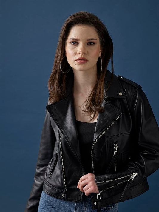 Biker Leather Jacket - Black