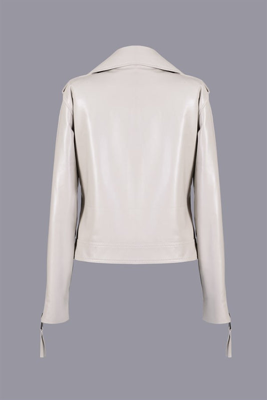 Biker Leather Jacket - Cream