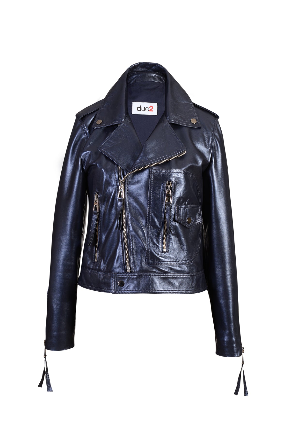 Biker Leather Jacket - Dark Blue