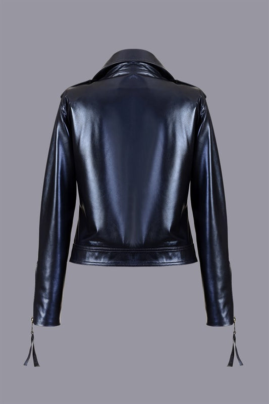 Biker Leather Jacket - Dark Blue