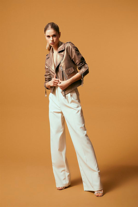 Biker Leather Jacket - Bronze