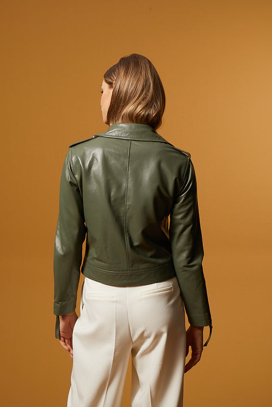 Biker Leather Jacket - Sage Green