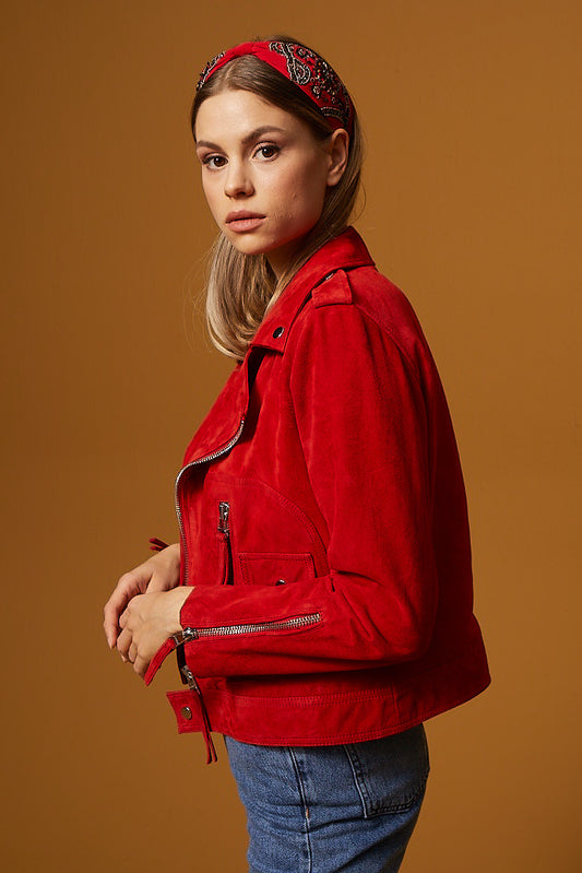 Biker Suede Jacket – Red