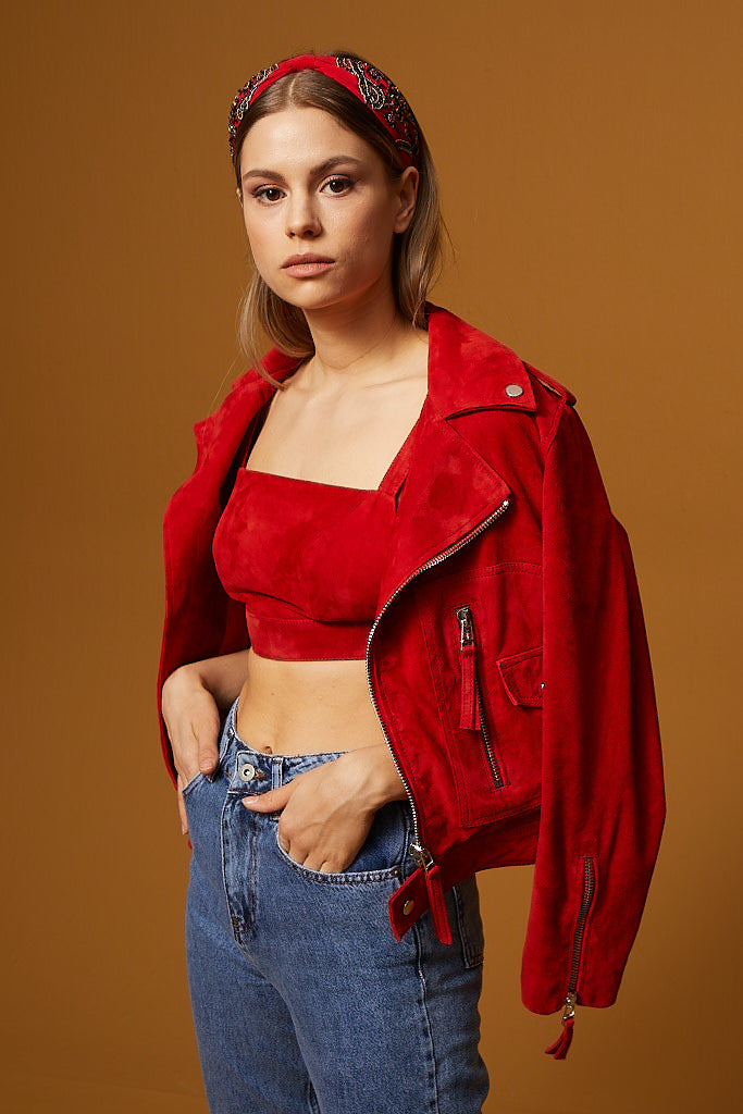 Biker Suede Jacket – Red