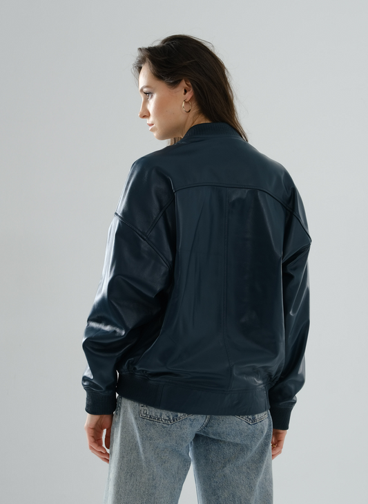 Bomber Boyfriend Leather Jacket – Petrol