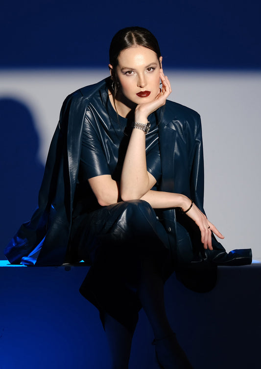 Boyfriend Blazer Leather Jacket – Petrol