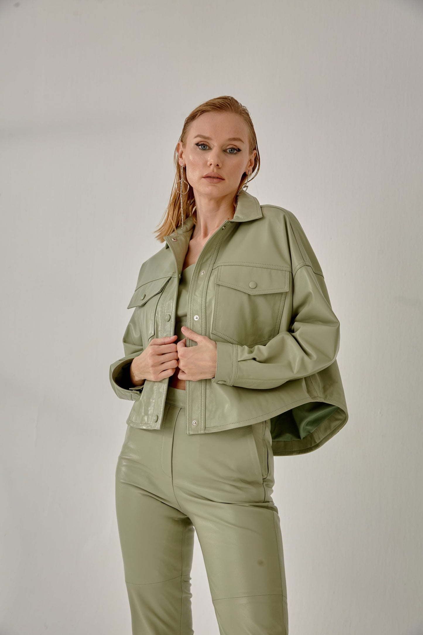 Boyfriend Leather Jacket – Nile Green