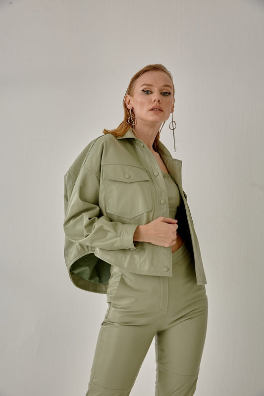 Boyfriend Leather Jacket – Nile Green