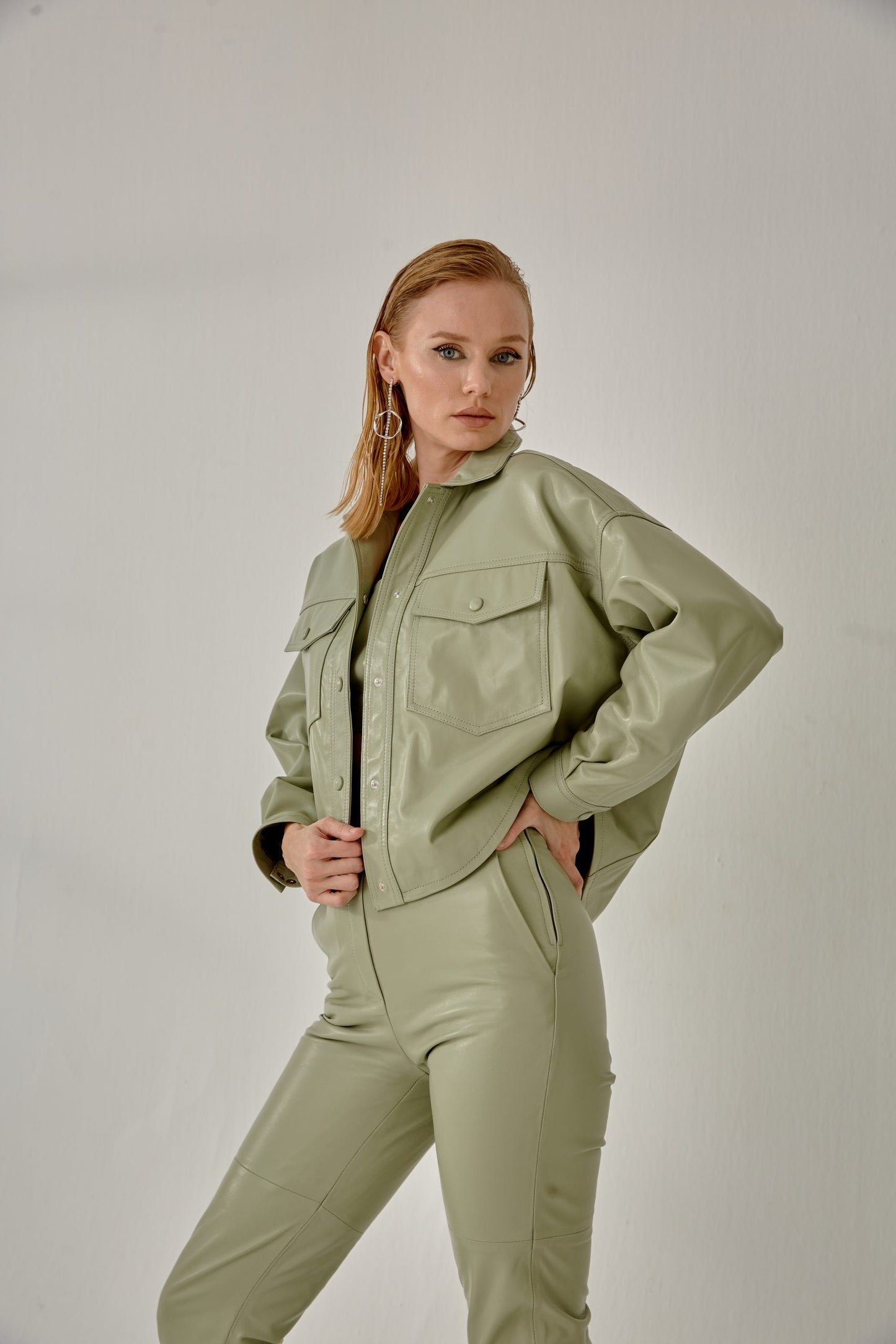 Boyfriend Leather Jacket – Nile Green