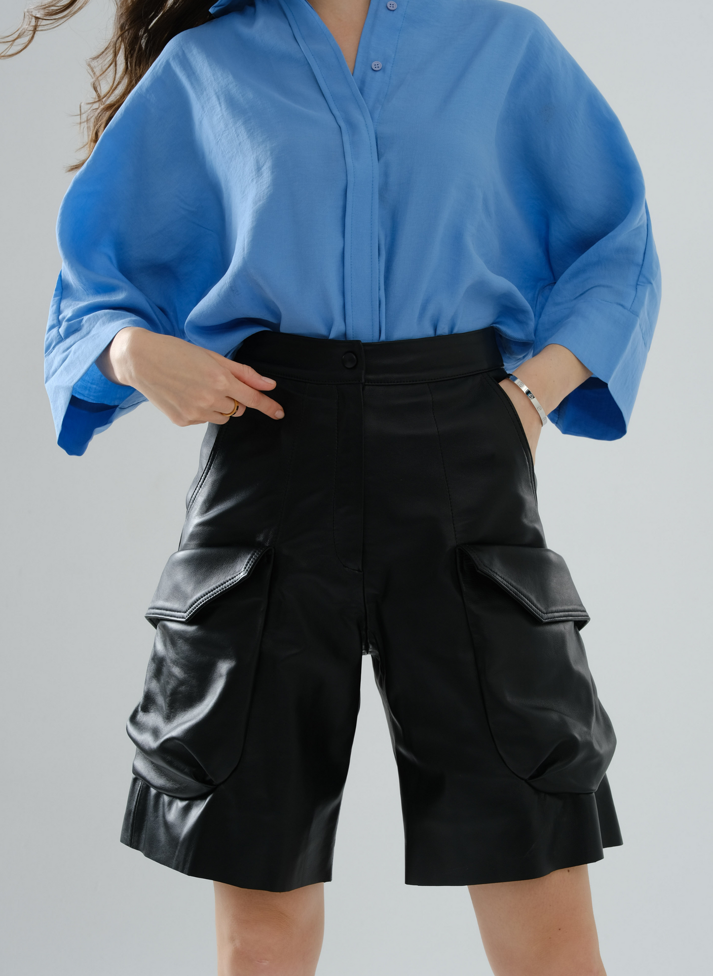 Cargo Bermuda Leather Shorts - Black