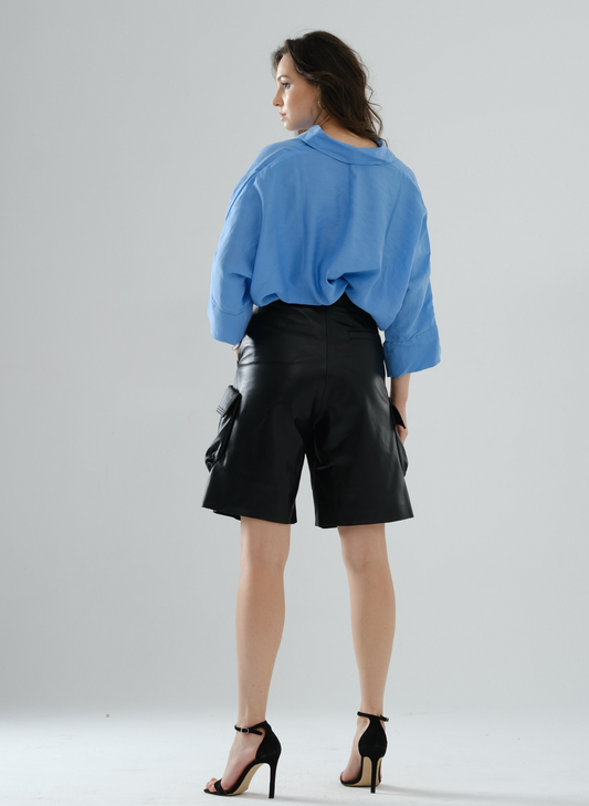 Cargo Bermuda Leather Shorts - Black