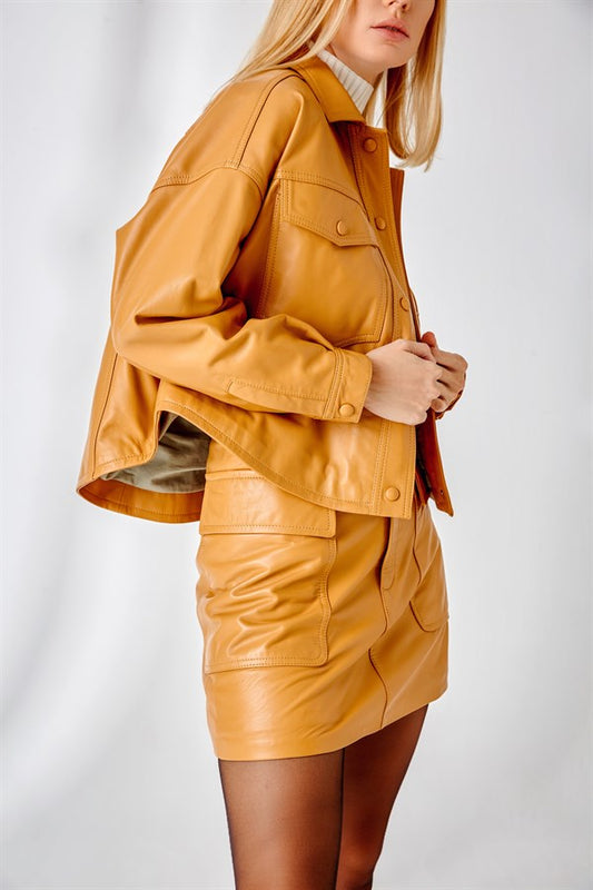 Cargo Leather Skirt - Camel