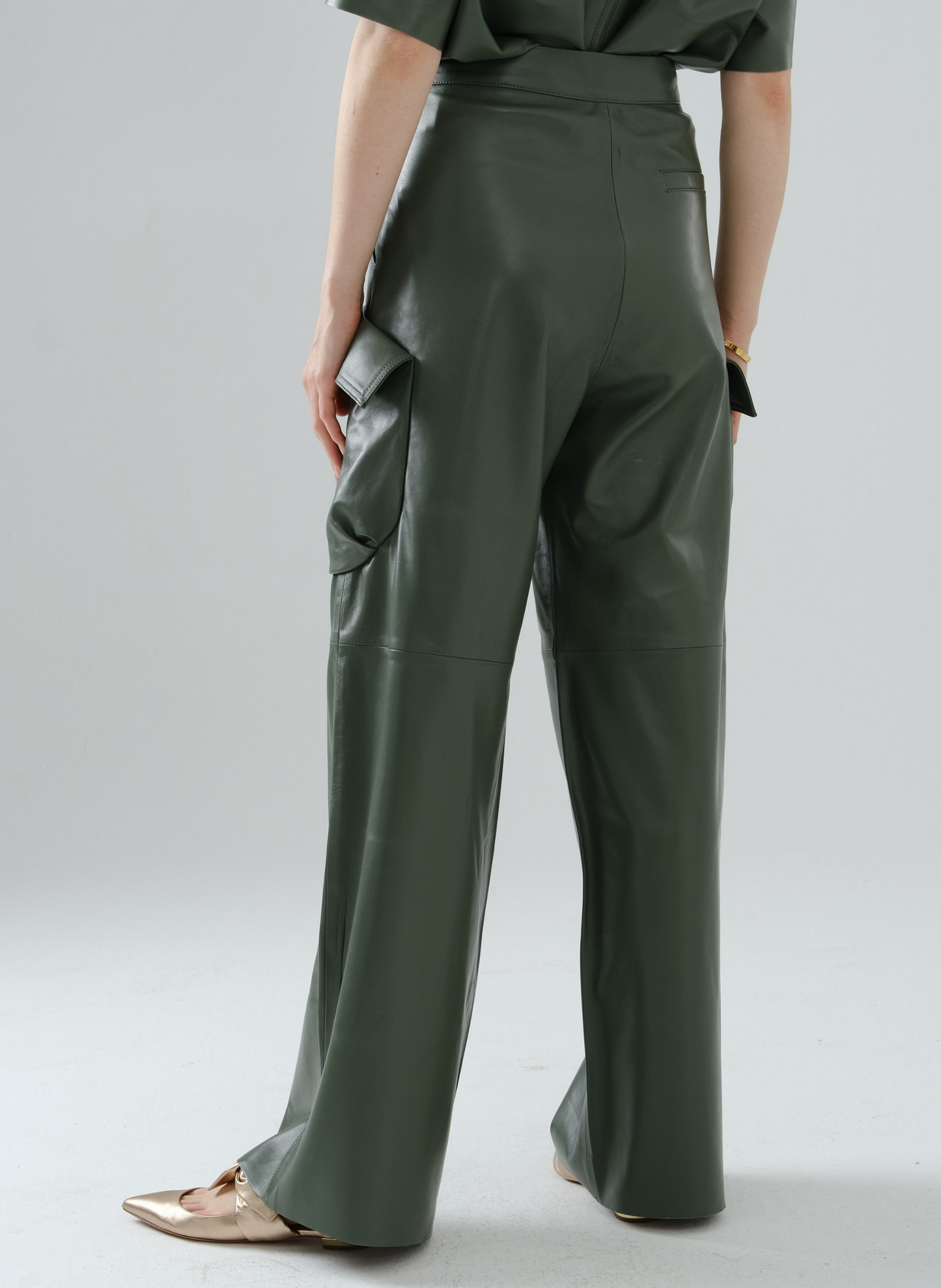 Cargo Long Leather Pants – Sage Green