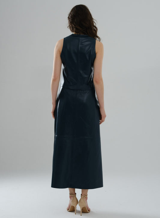 Classic Leather Vest – Petrol