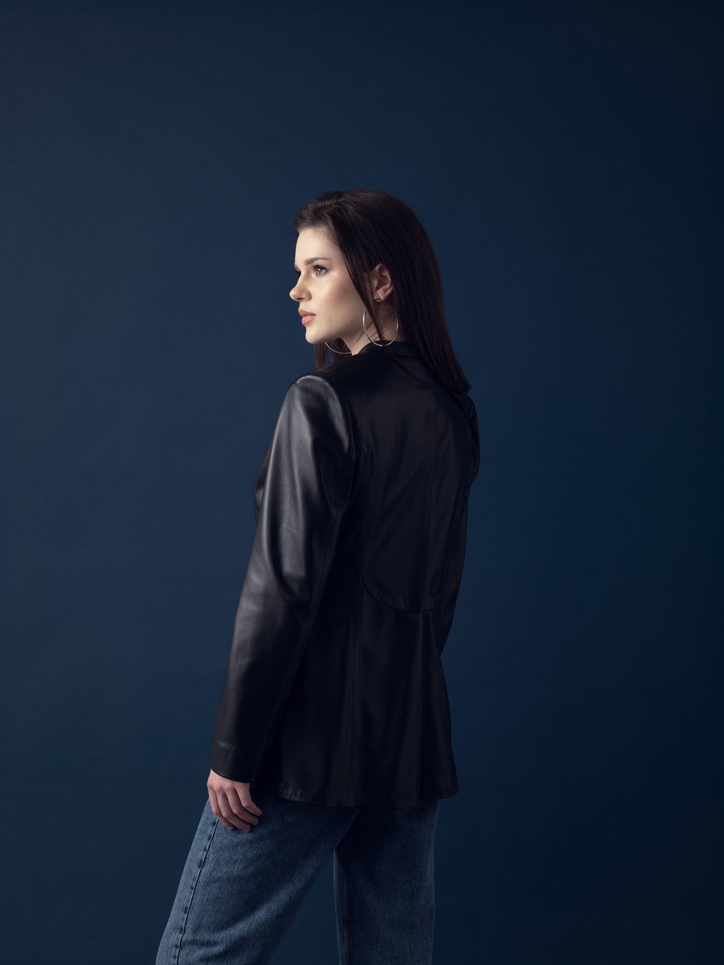 Classic Long Leather Jacket - Black