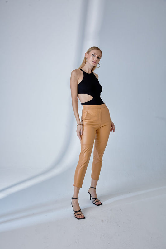 Elastic Waist Jogger Leather Pants – Camel