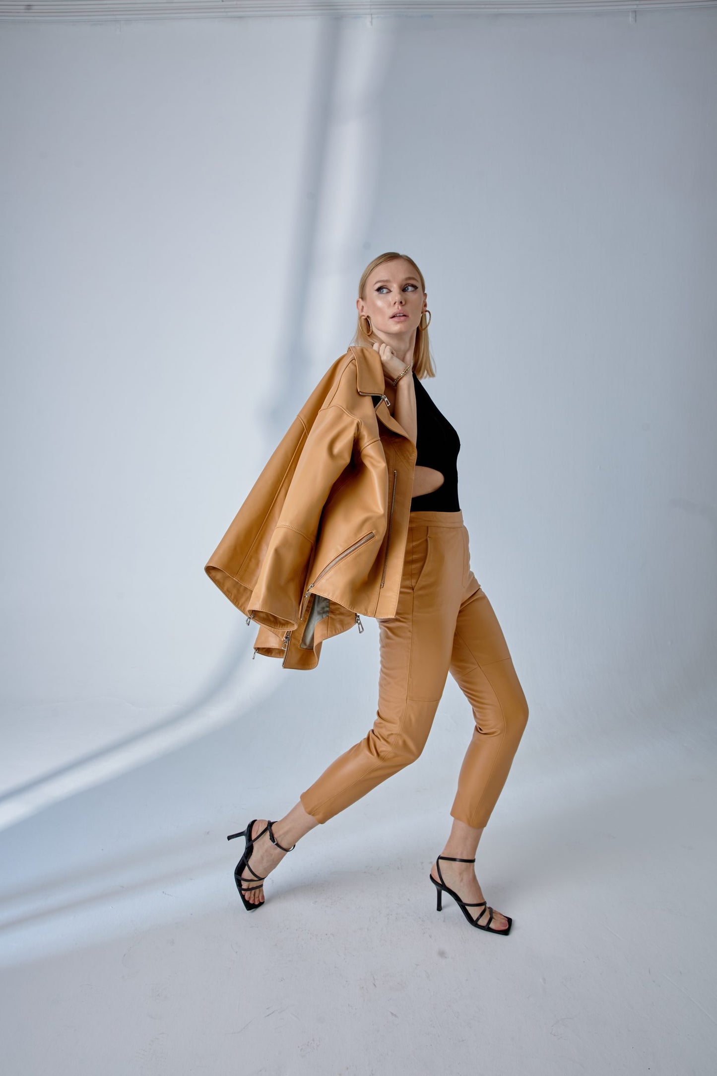 Elastic Waist Jogger Leather Pants – Camel