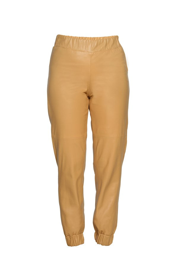 Elastic Waist Jogger Leather Pants – Camel