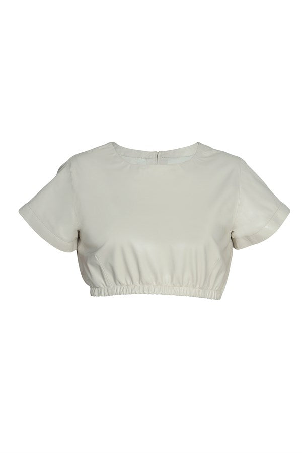 Elastic Waist Short T-shirt – Cream