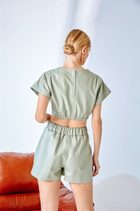 Elastic Waist Short T-shirt – Nile Green