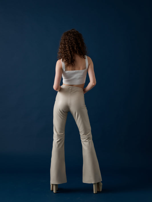 Flared Leather Pants – Cream