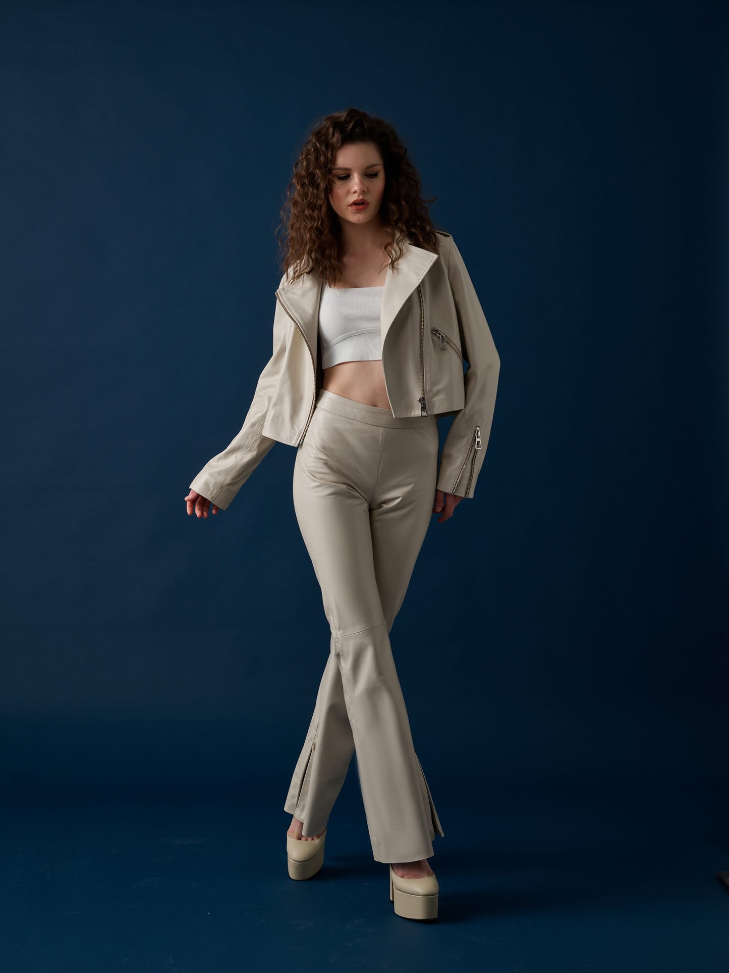 Flared Leather Pants – Cream