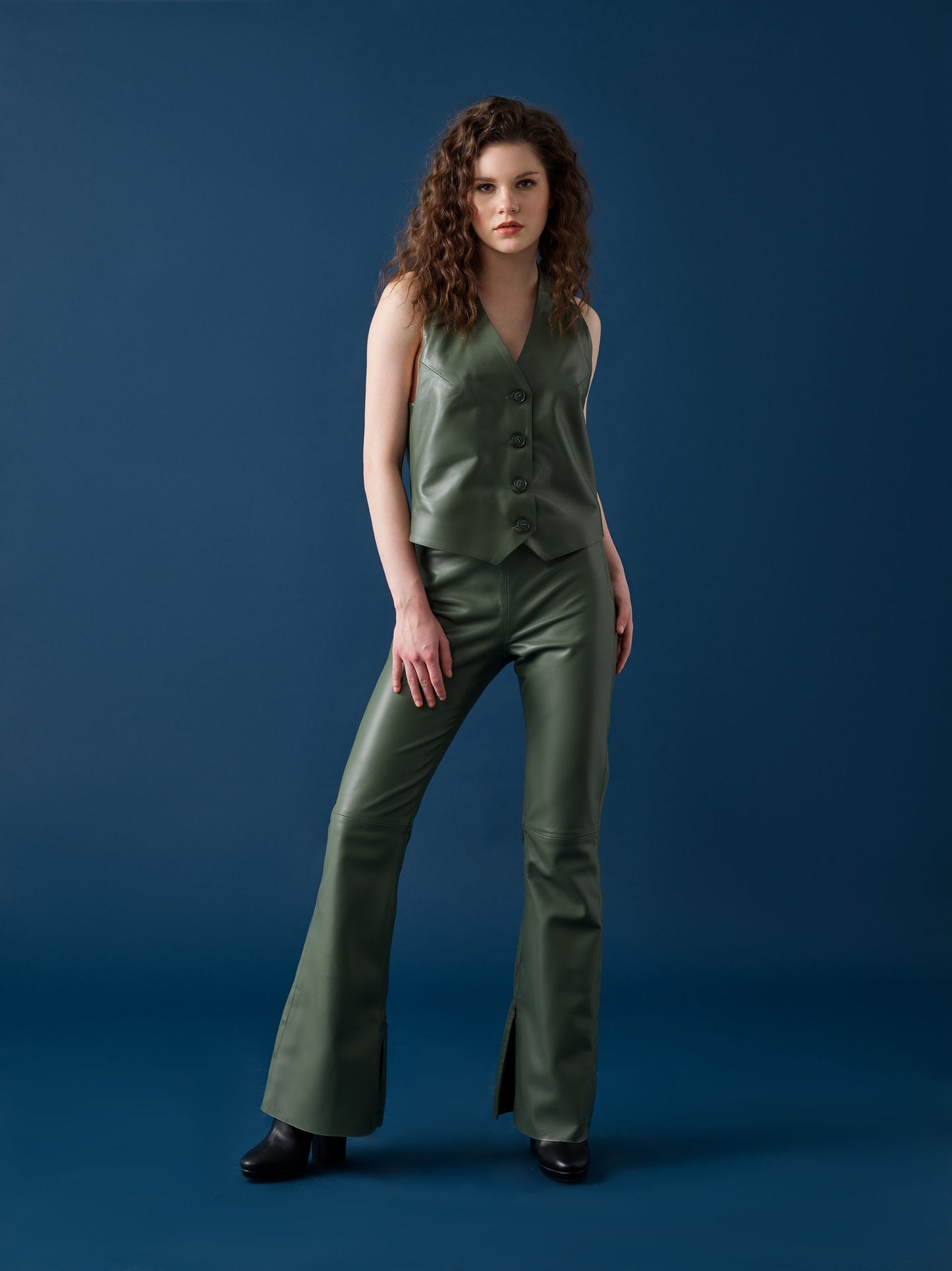 Flared Leather Pants – Sage Green