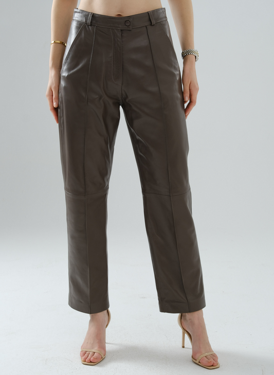Front-Seamed Leather Pants – Mocha