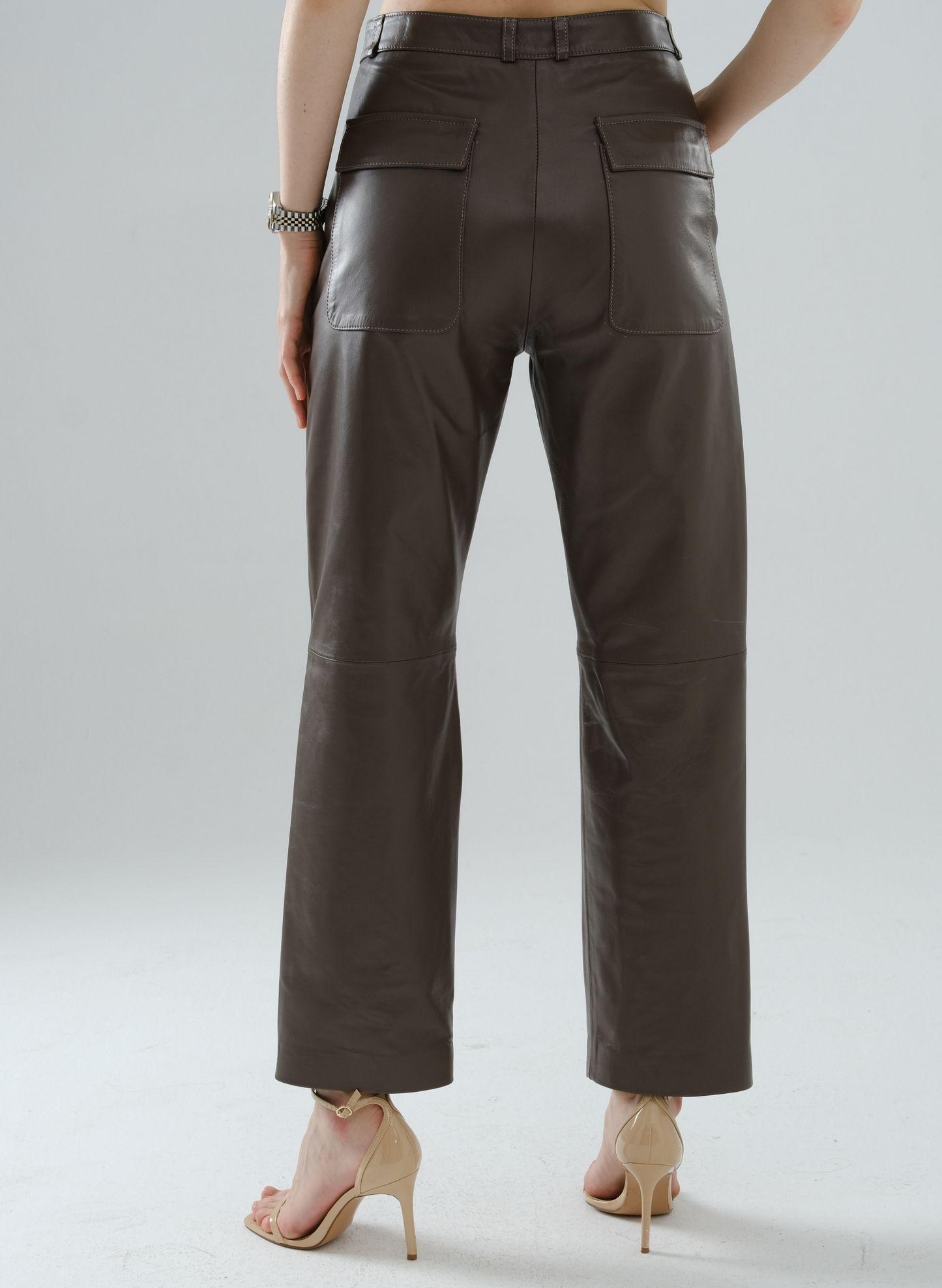 Front-Seamed Leather Pants – Mocha