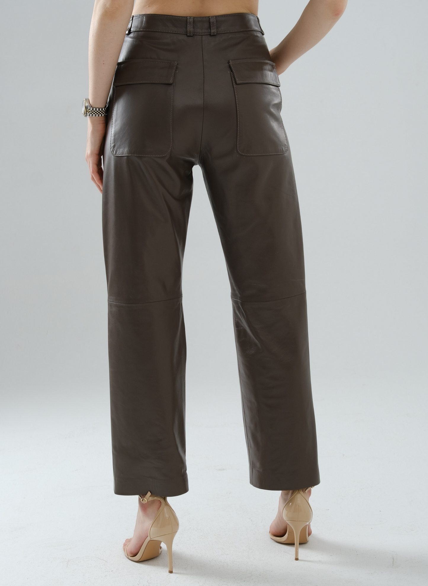 Front-Seamed Leather Pants – Mocha