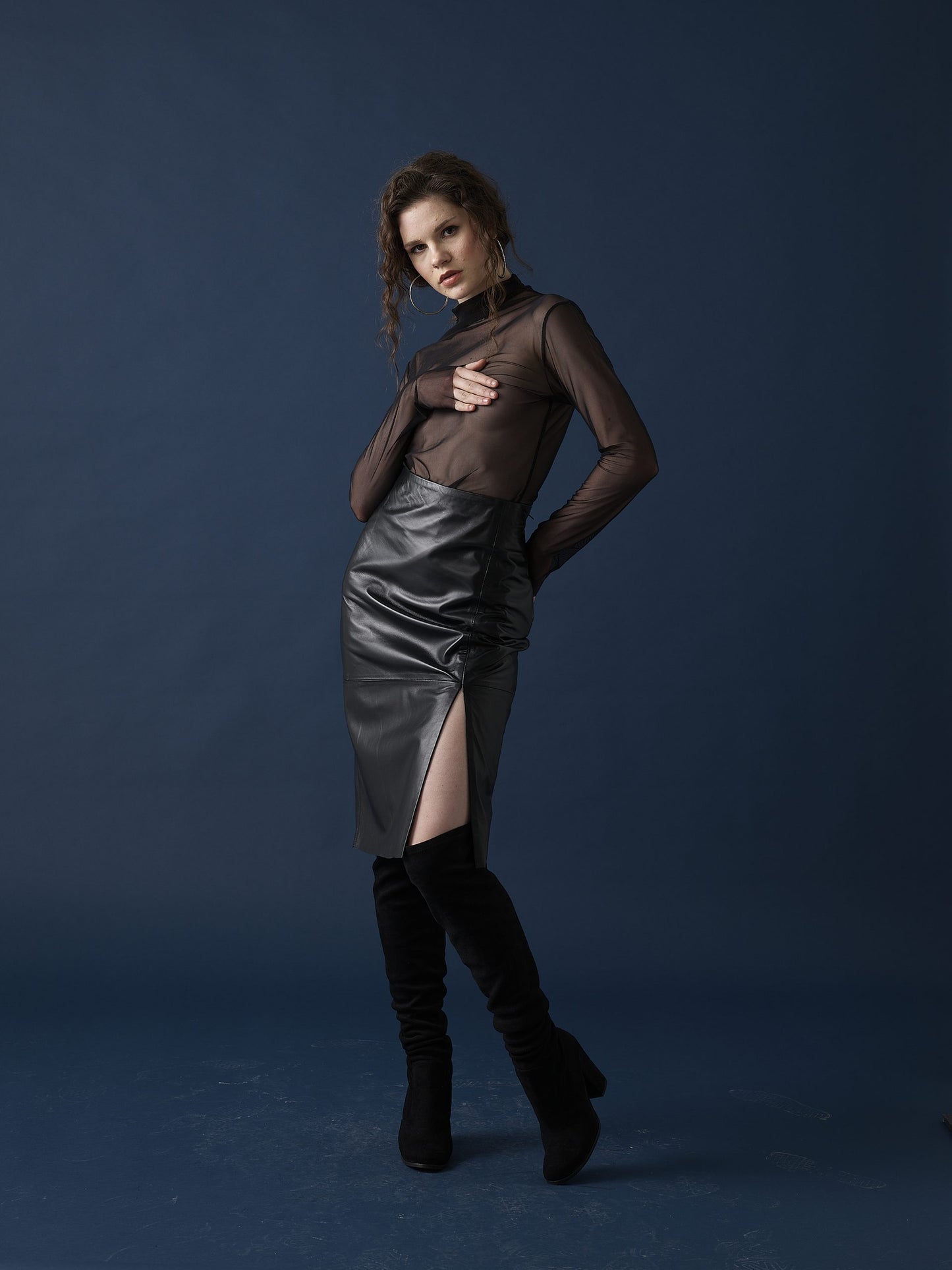 Front Slit Leather Skirt – Black