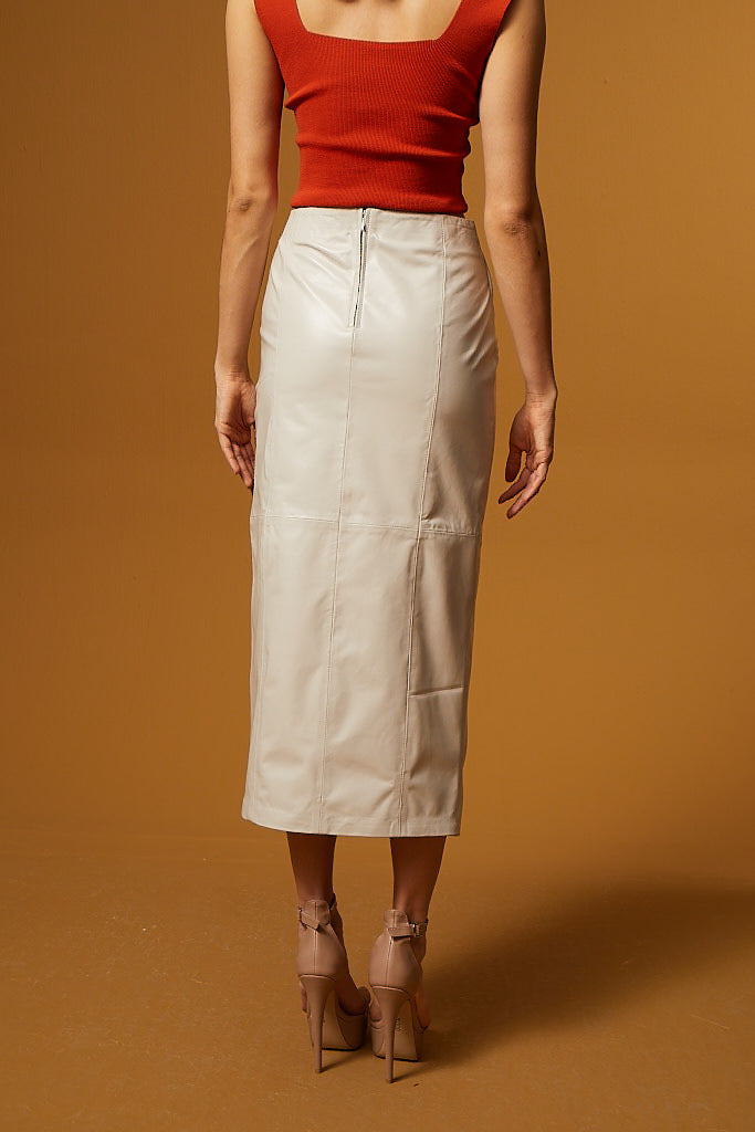 Knoted Slit Leather Skirt – Cream