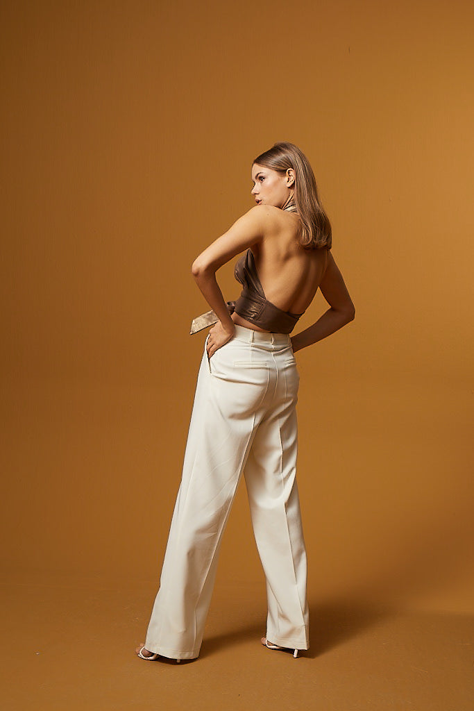 Leather Bustier with Tie at the Waist - Bronze