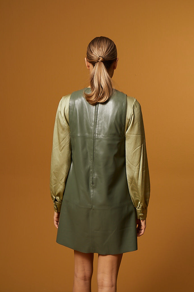 Leather Pocket Dress - Sage Green
