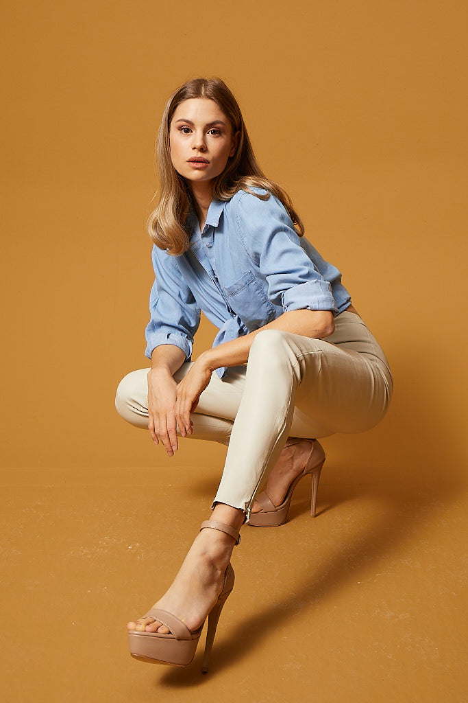 Leather Stretch Pants – Cream