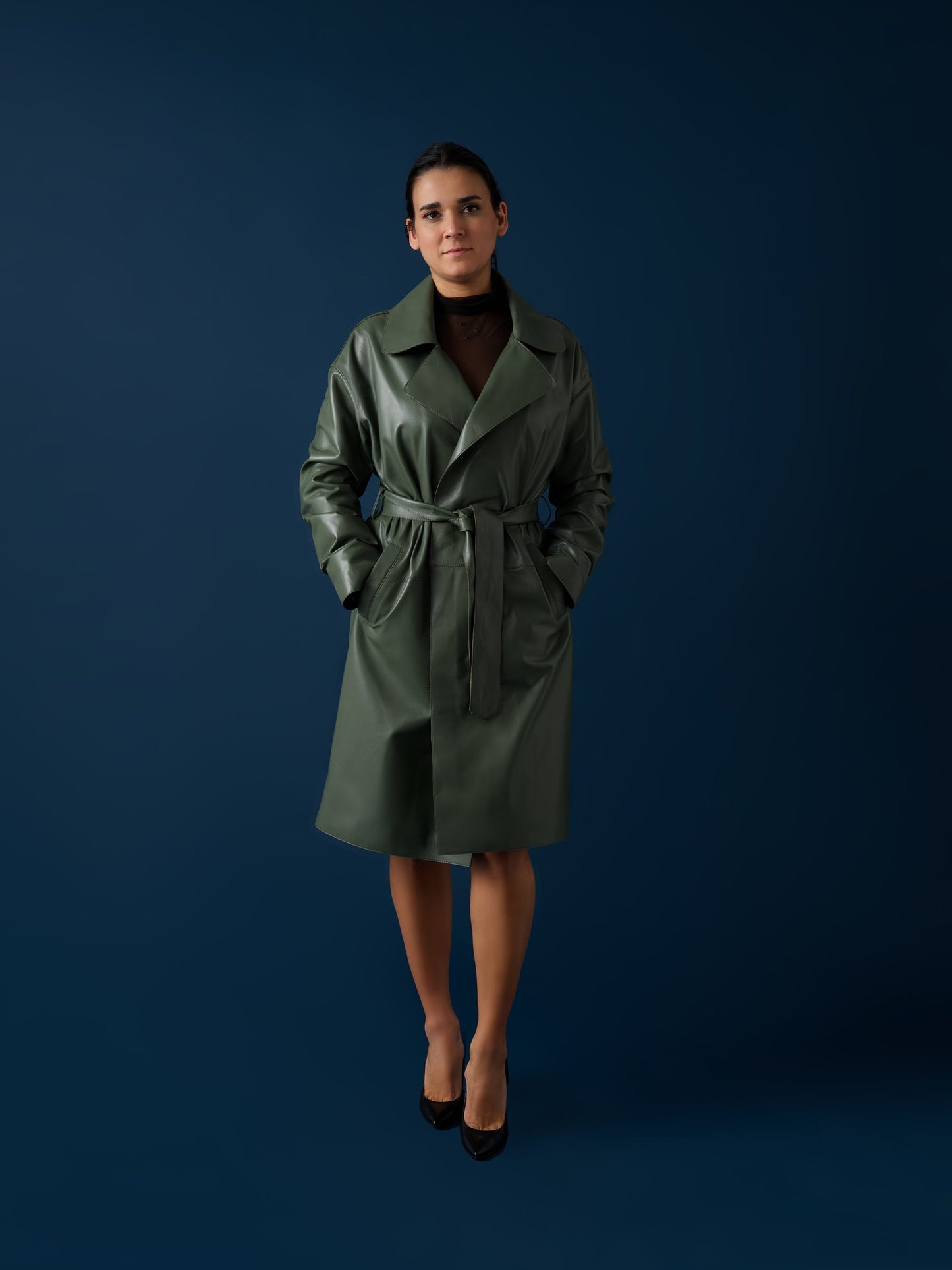 Leather Trench Coat – Sage Green