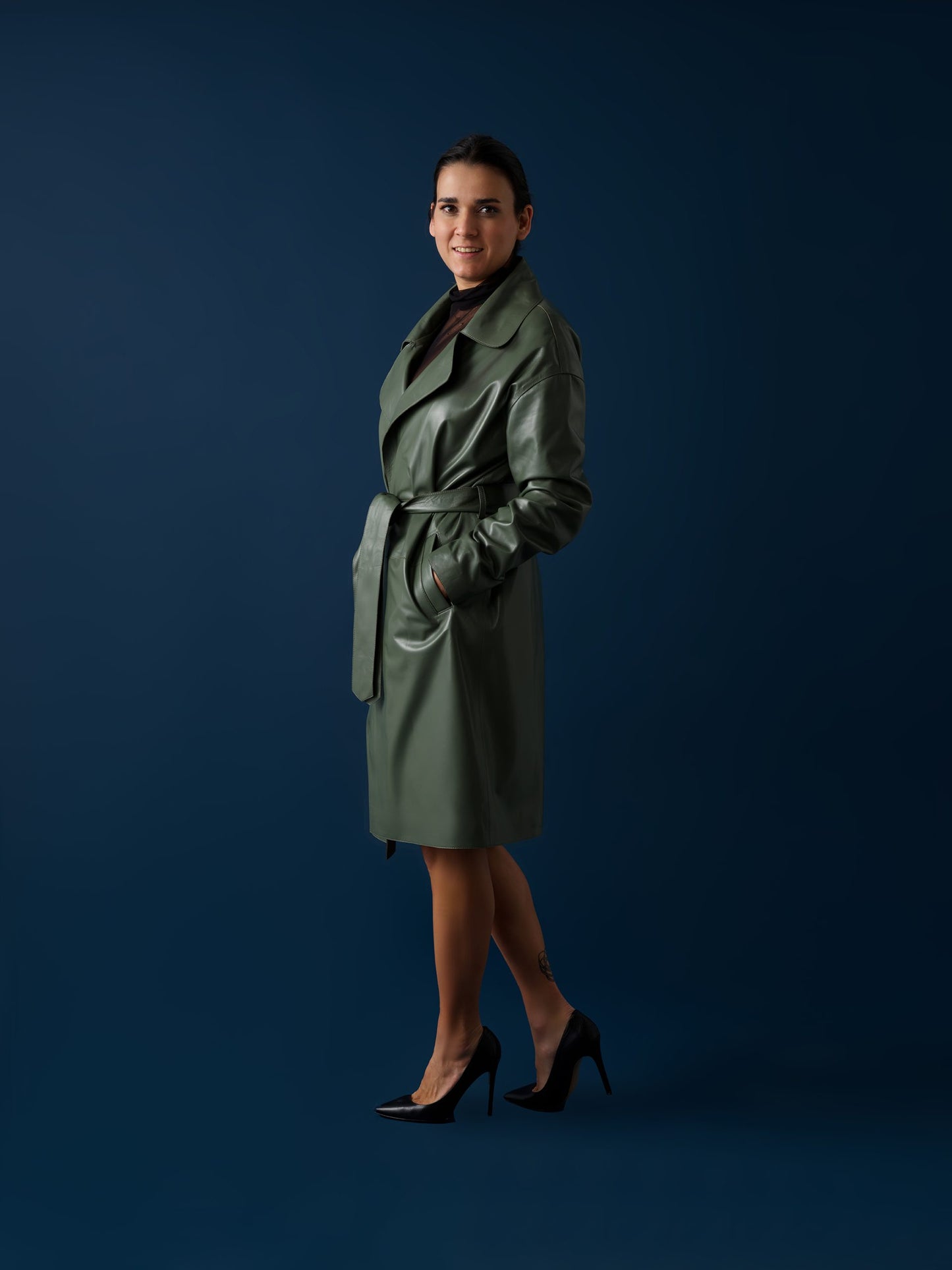 Leather Trench Coat – Sage Green