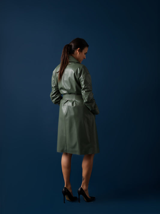 Leather Trench Coat – Sage Green