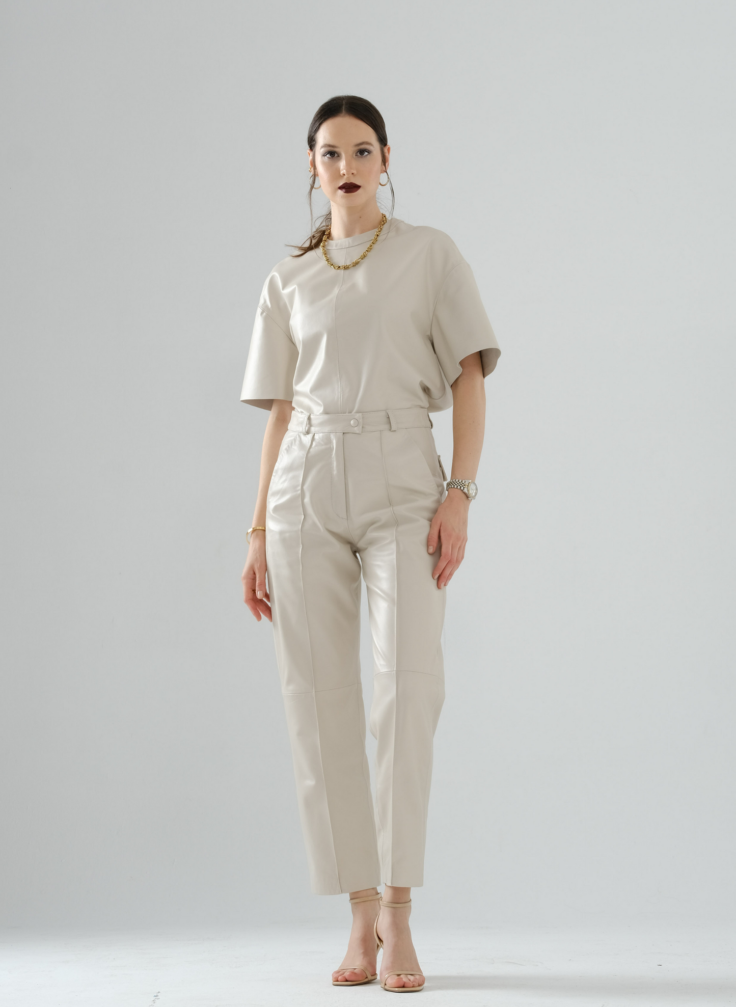 Loose Long Leather T-Shirt – Cream