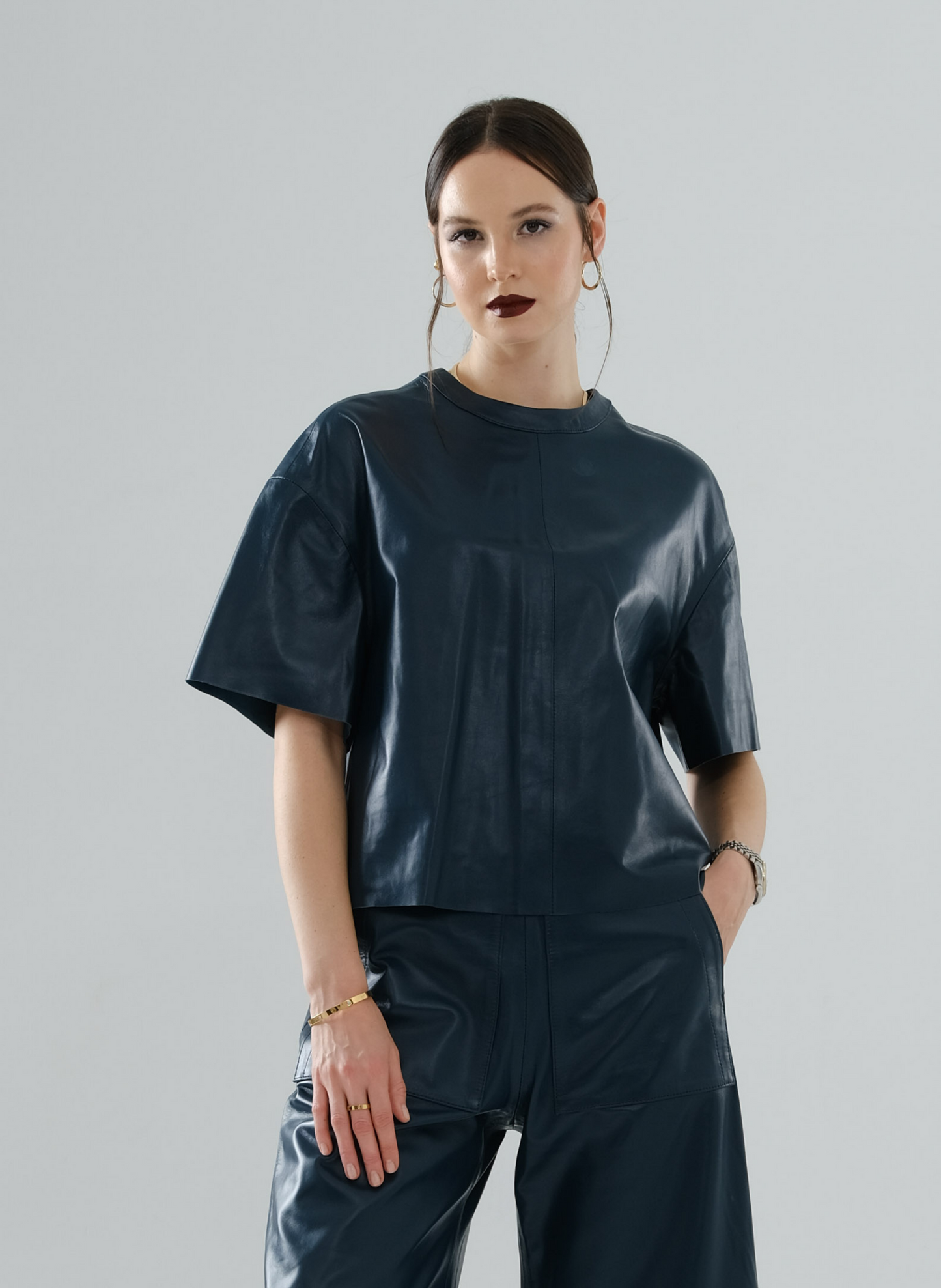 Loose Long Leather T-Shirt – Petrol