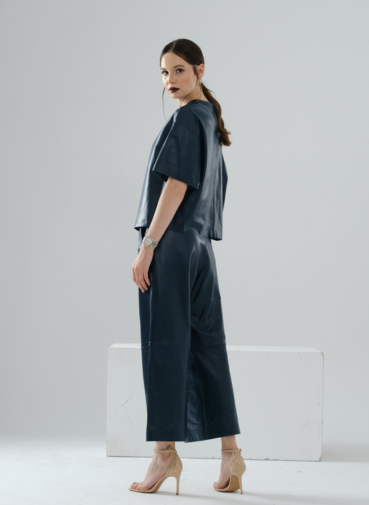 Loose Long Leather T-Shirt – Petrol