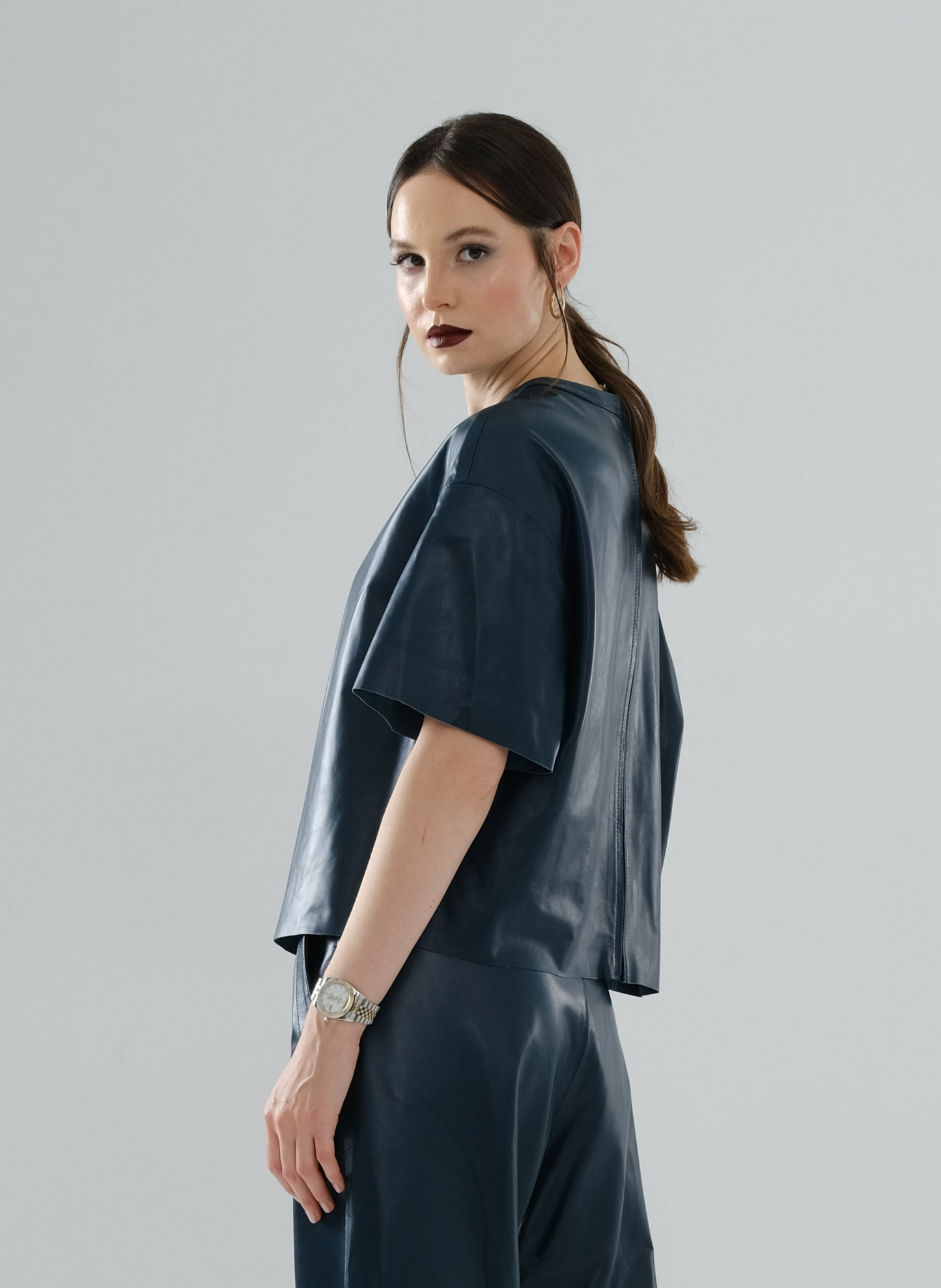 Loose Long Leather T-Shirt – Petrol