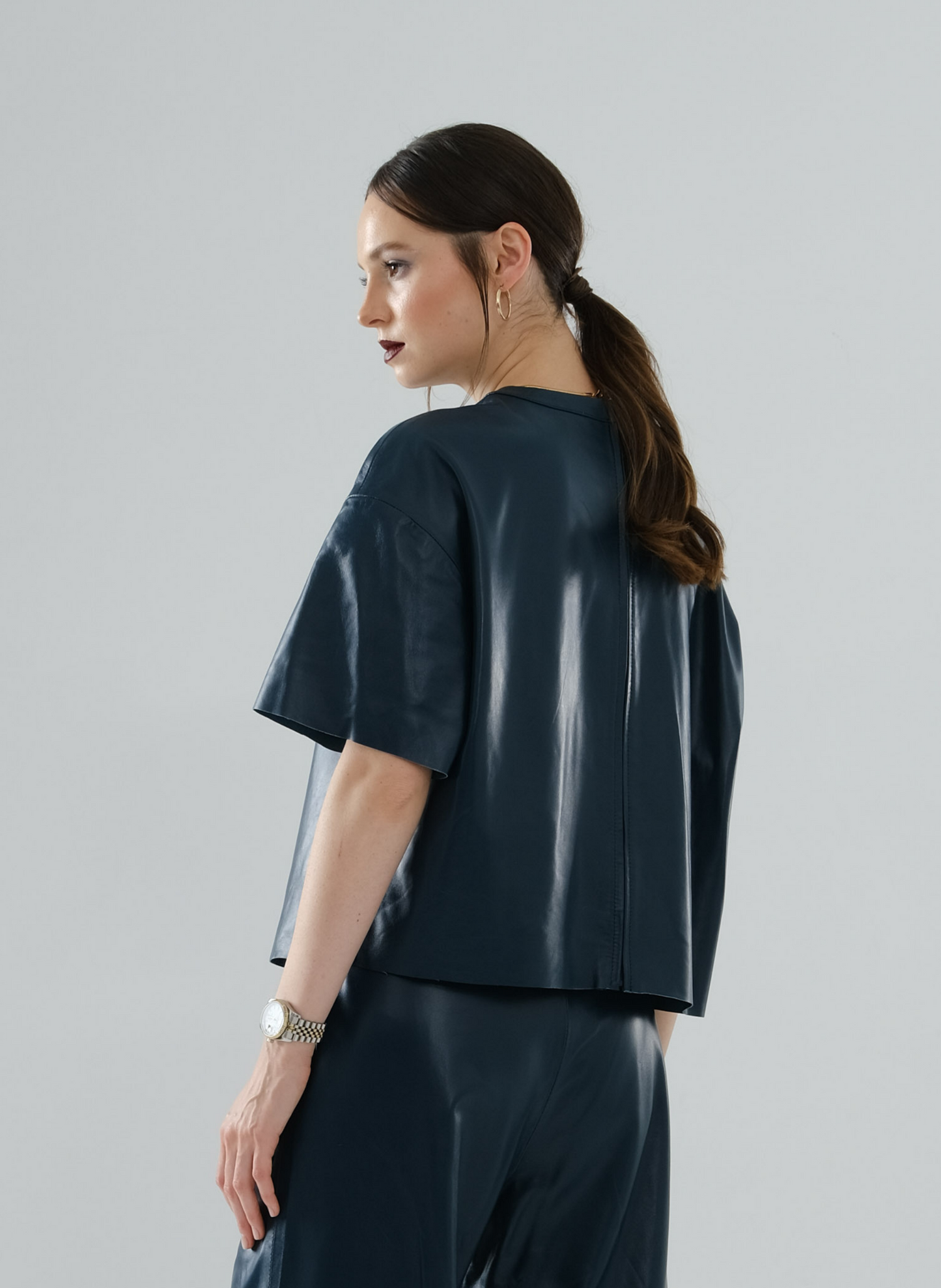 Loose Long Leather T-Shirt – Petrol