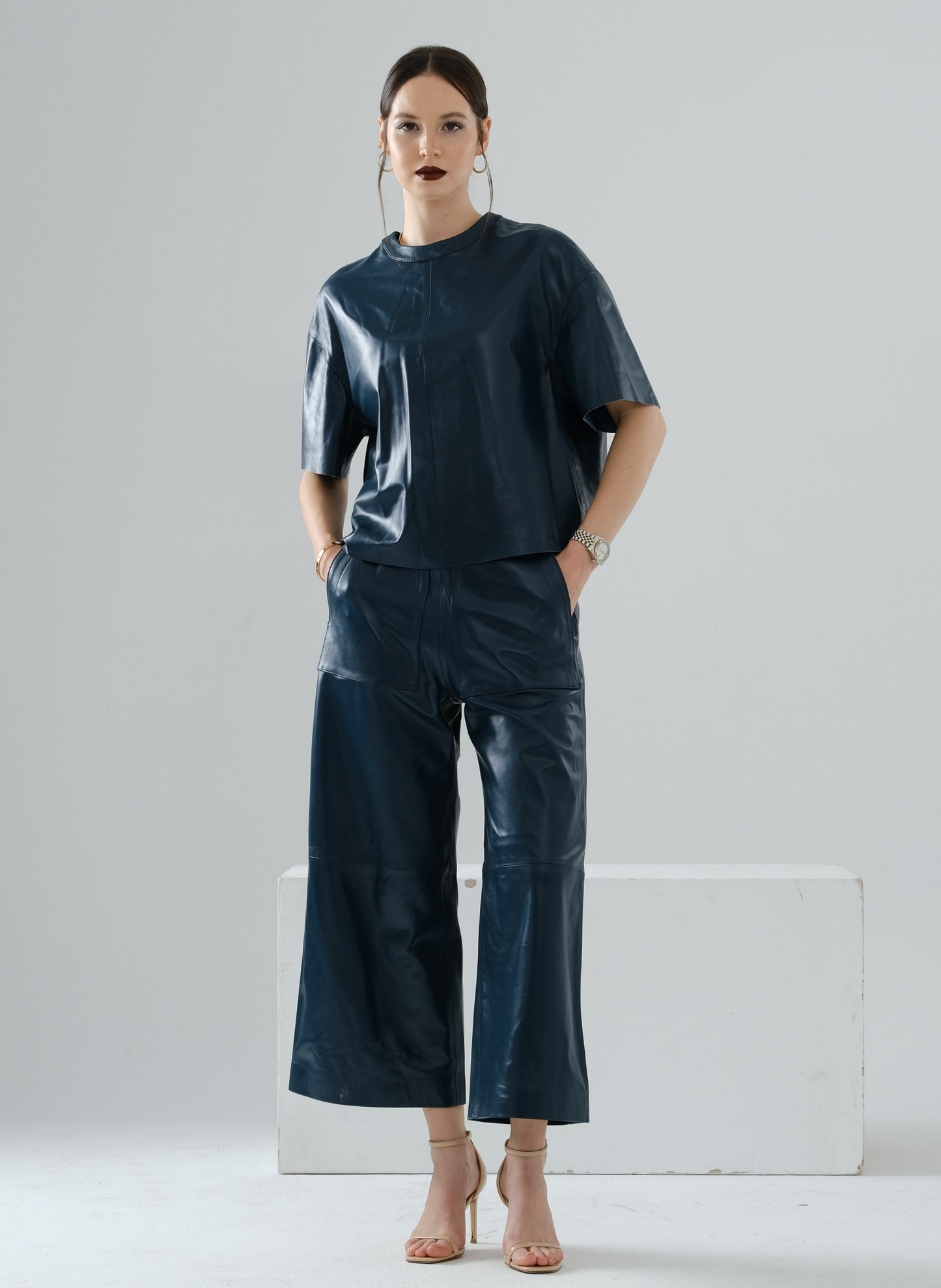 Loose Long Leather T-Shirt – Petrol