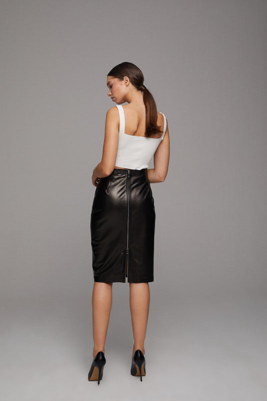 Pencil Leather Skirt – Black