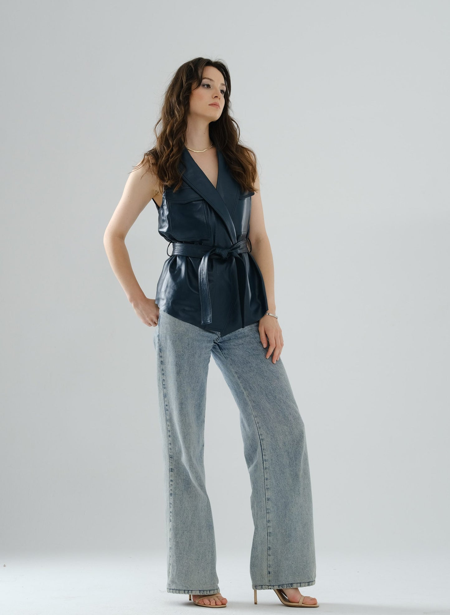 Safari Leather Vest – Petrol