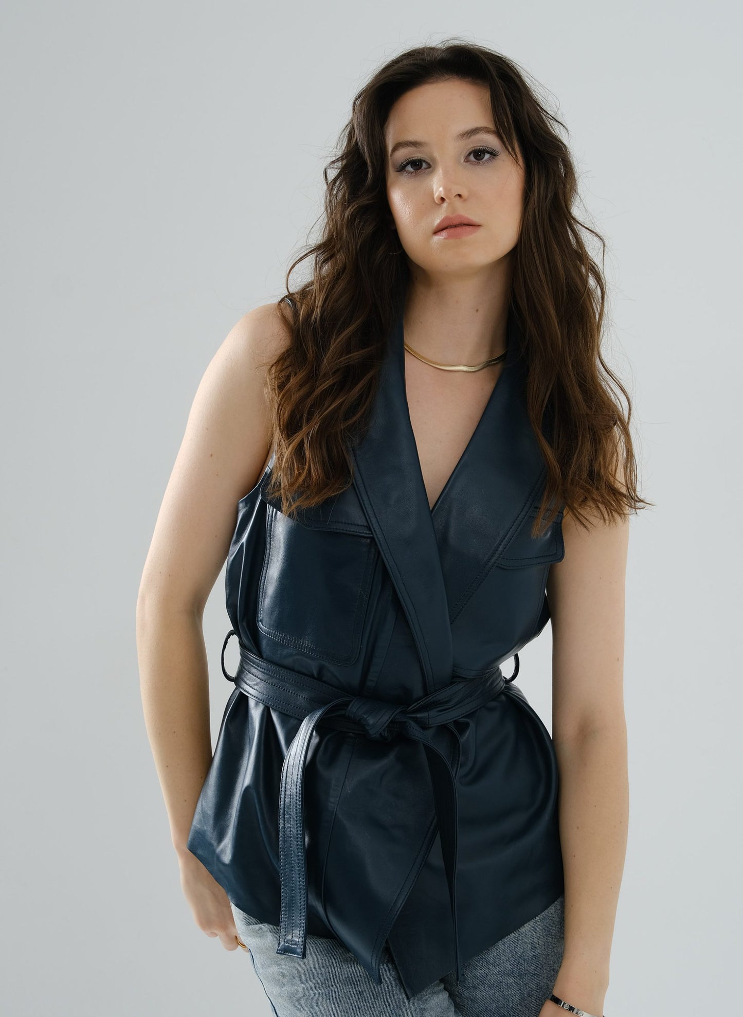 Safari Leather Vest – Petrol