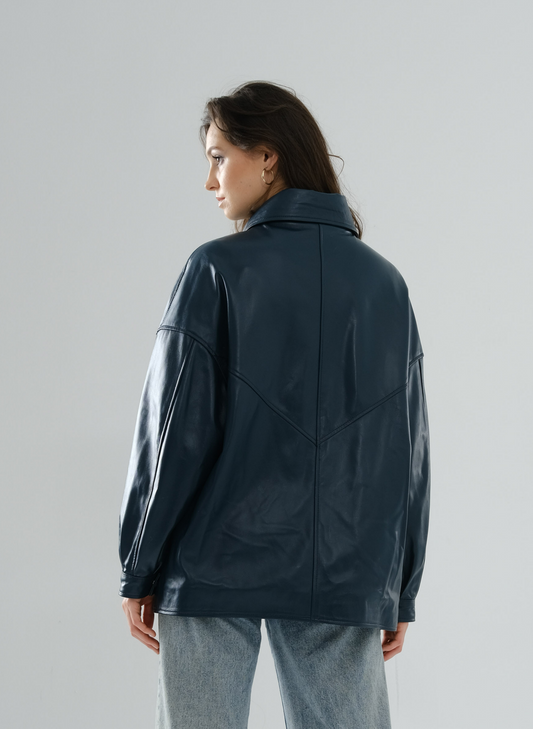 Safari Multi-Pocket Leather Jacket – Petrol