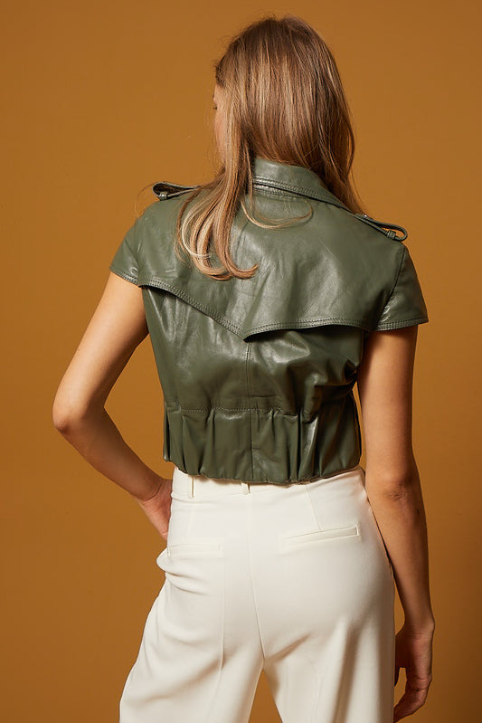 Short Leather Trench - Sage Green