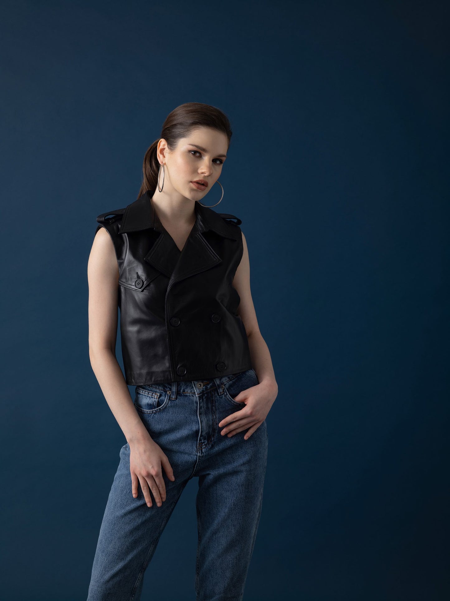Short Leather Trench Coat – Black